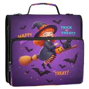 Imagem de CEBUGI Fichário de 3 anéis com zíper com alça de ombro, pasta de arquivo expansível de 3,8 cm, anéis D, para escola, escritório, desenho fofo de bruxa