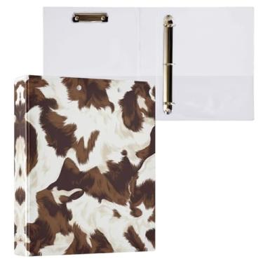 Imagem de STAYTOP Organizador de fichário redondo com padrão de textura de vaca, fichário de 3 anéis com prancheta (carta A4), fichário fofo para material de escritório escolar