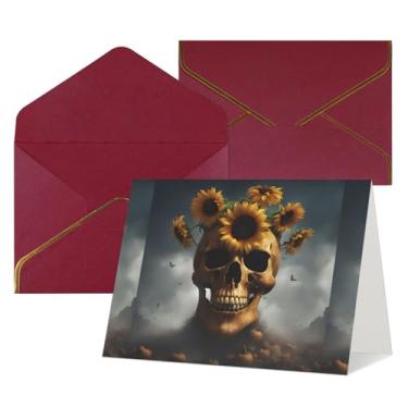 Imagem de Cartões comemorativos com estampa de caveira de Halloween de girassol para todas as ocasiões, convites de festa de aniversário de casamento, 12,7 x 15,2 cm
