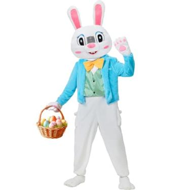 Imagem de YuDanae Fantasia de coelhinho da páscoa adulto terno de mascote de coelho de luxo com luvas para cabeça vestido de festa (branco, GG)
