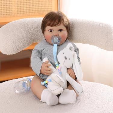 Imagem de Bebê Reborn Menino de Silicone Corpo de Algodão Boneca Reborn Realista 60cm com Acessórios Roupas Cinza