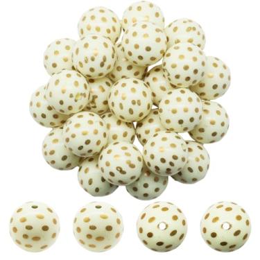 Imagem de Decoendiy 25 peças de contas de bolinhas acrílicas opacas, contas impressas redondas coloridas, contas de acrílico com furo grande de 20 mm, contas espaçadoras de faixa de Natal, contas de chiclete