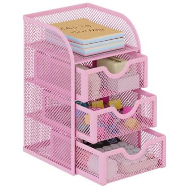Imagem de EasyPAG Organizador de mesa de malha com 3 gavetas, JM-3DRAWER, rosa, 7-3/4 x 5 x 4-7/8 inch