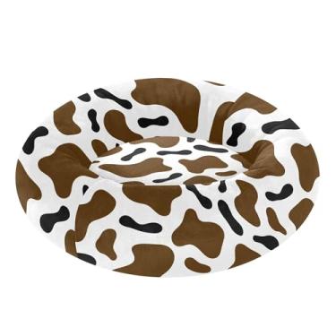 Imagem de SEHANY Cama de cachorro com estampa de vaca marrom, removível e lavável, pequena, redonda, cama de gato fofa, super macia, confortável para animais de estimação com fundo antiderrapante para cães
