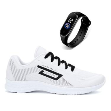 Imagem de Tenis Masculino Esportivo Corrida CrossFit Leve Confortável + Relógio Digital (BRANCO, BR, Adulto, Numérico, 42)
