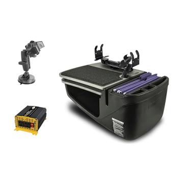 Imagem de AutoExec Mesa de carro GripMaster para sua estação de trabalho de veículo e escritório móvel, cinza, com inversor de potência de 400 watts, suporte para telefone, suporte de impressora e suporte de