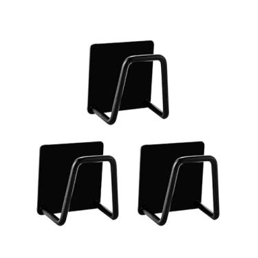 Imagem de 3 peças de suporte de esponja de aço inoxidável para pia de cozinha – sem perfuração, design de montagem na parede com ganchos duplos, ideal para esponjas e pequenas ferramentas, mantém as superfícies