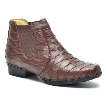 Imagem de Bota Masculina Couro Escamado Cano Curto Conforto Palmilha Gel Solado Costurado-Masculino