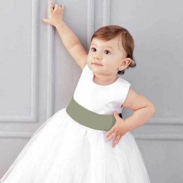 Imagem de Vestido Infantil Longo Branco Faixa E Laço VERDE OLIVA REF4072 - Só Ma