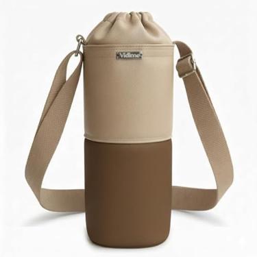 Imagem de Bolsa Térmica (BEGE COM MARROM) RAMIERE para Garrafa de 1 LITRO em Couro Sintético - Coleção Cores VERÃO 2026
