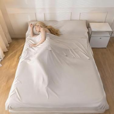 Imagem de Mocott Forro de saco de dormir ultraleve, sacos de dormir, lençóis de viagem para adultos, acampamento duplo, leve, interior de albergue, cama de caminhada (café leve, King (L83 x L79))