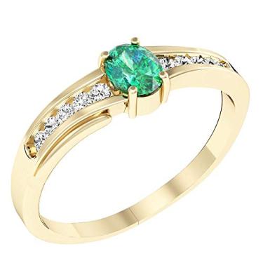 Imagem de Designed by Ellen Anel de esmeralda natural e impecável esmeralda oval diamante em ouro amarelo 14K, Esmeralda