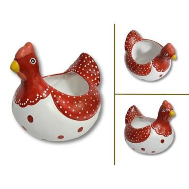 Imagem de GALINHA ANGOLA PORTA OVOS CERÂMICA ENFEITE DE MESA FRUTEIRA Cor:VERMEL