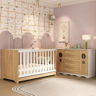 Imagem de Berço Americano 3 Em 1 Com Cômoda 2 Portas 4 Gavetas Sonho Multimóveis MP4713 Branco-madeirado