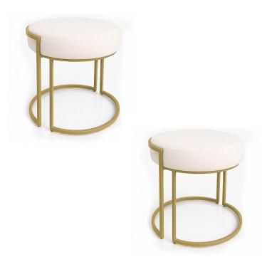 Imagem de Puff Sala Decorativo Base Industrial Dourada Kit 2 Love Bouclê Bege D03 - D'rossi