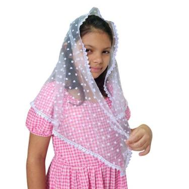 Imagem de Véu CCB Infantil Renda Estreita Tule Poá Coração - EBY VÉUS, Redondo (