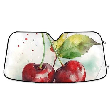 Imagem de Protetor solar de duas cerejas em aquarela para para-brisas, proteção UV, persiana dobrável para janela de carro, acessórios de carro de verão
