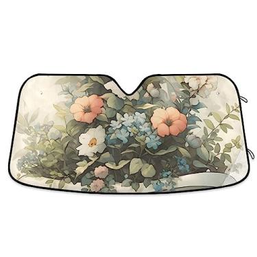 Imagem de Guarda-sol de banheira de banheiro com flores vintage para janela de carro, para-sol dobrável para carro, acessórios de carro de verão