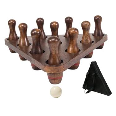 Imagem de menolana 10 peças conjunto de pinos de boliche shuffleboard para presentes de mesa shuffleboard bolas de skittle madeira crianças brinquedos de boliche para
