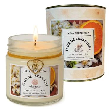 Imagem de Vela Aromática Flor de Laranjeira Alenrose – Chypre Frutal, Feminina e Radiante, Cera de Coco 100% Vegetal, 150g, 30h de Queima, Pote de Vidro com Lata Decorativa