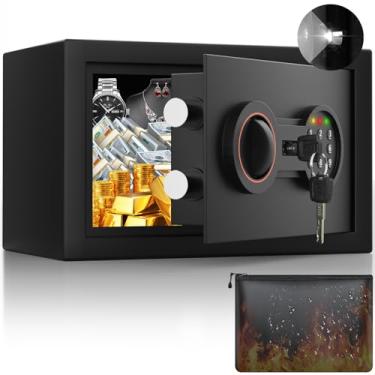 Imagem de Cofre pequeno, cofre doméstico de 0,3 cuft com bolsa impermeável à prova de fogo para dormitório universitário, caixa de dinheiro digital com teclado eletrônico, chaves sobressalentes e sistema de
