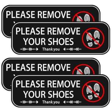 Imagem de 4 peças, por favor, remova seus sapatos, placa autoadesiva, sem sapatos, adesivo para casa, escritório, cafés, restaurantes (22 x 7 cm)