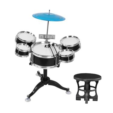 Imagem de YIJU Bateria Infantil Jazz para Crianças de 3 a 6 Anos com Baquetas e Banquinho - Brinquedo Educativo para Iniciantes, Preto