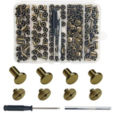 Imagem de 120 peças de rebites de couro para couro, rebites de cinto para artesanato em couro, kit de rebites de parafuso de couro para decorar bolsa, sapatos, bolsa, encadernação (Bronze-M4*6+8+10+12mm)