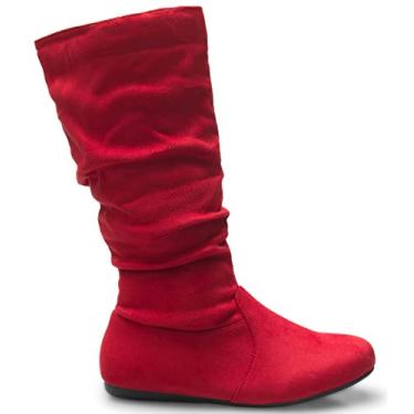 Imagem de Olivia K Botas femininas casuais de salto baixo cano médio de camurça despojada com zíper lateral, Camurça vermelha, 34