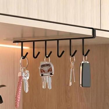 Imagem de Revestimento com 6 ganchos sem broca - gancho para porta, ganchos de fileira dupla, para armário de cozinha e entrada, 1 pacote