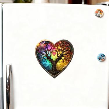 Imagem de 1 peça de ímã de geladeira acrílico em forma de coração árvore da vida arco-íris, 8 cm, estilo de vidro colorido, adesivo magnético criativo para cozinha doméstica, presente de festival e lembrança/AX