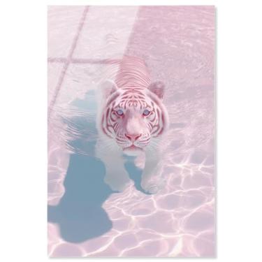 Imagem de Fotografia de animal com impressão acrílica de tigre rosa por Art Remedy, pronto para pendurar, 40 x 61 cm
