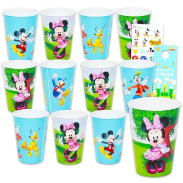 Imagem de Disney Conjunto de copos reutilizáveis Minnie e Minnie com 12 unidades de lembrancinhas de festa com copos de 425 g e mais adesivos | Conjunto de copos de água MIckey e Minnie Mouse