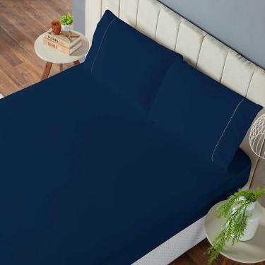 Imagem de Jogo De Lençol Solteiro 2 Peças Laura 400 Fios 100% Poliéster - Azulmarinho