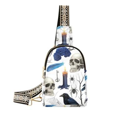 Imagem de CEBUGI Skulls pequena bolsa tiracolo feminina de couro, pochete transversal para trilhas, viagens ao ar livre