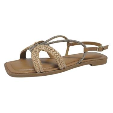 Imagem de Sandália Rasteira Feminina Elegante Tramadas Brilho Tanara