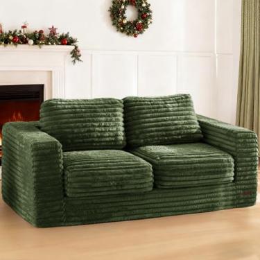 Imagem de MAXYOYO Cadeira Bean Bag, sofá de dois lugares, com travesseiros e apoios de braço para adultos, sofá estofado de sofá de chão poltrona fofa para quarto e sala de estar, verde