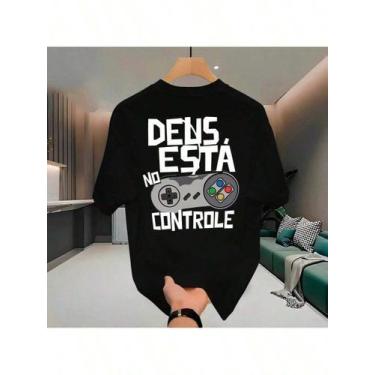 Imagem de Camiseta Streetwear Masculina 100% Algodão Estampada Deus no Controle 