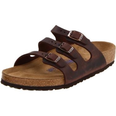 Imagem de Birkenstock Sandália feminina Florida com palmilha macia, couro encerado Habana, 42 M EU/ 11-11,5 EUA
