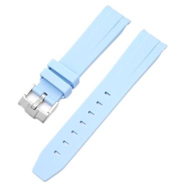 Imagem de ANZOAT Pulseira de camuflagem para Omega Swatch MoonSwatch com extremidade curvada de borracha de silicone masculina e feminina, acessório para relógio esportivo de 20 mm (azul bebê)