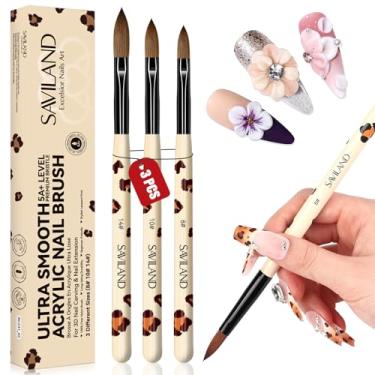 Imagem de SAVILAND Essentials 3 peças de pincéis de acrílico para iniciantes: conjunto de pincéis de acrílico com estampa de leopardo tamanhos 8/10/14, ferramentas profissionais de arte de unhas para pó