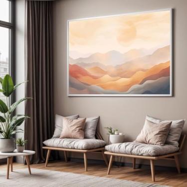 Imagem de Quadro com Moldura Sala Quarto Abstrato Montanhas Terracota Decorativo Horizontal Grande Hall