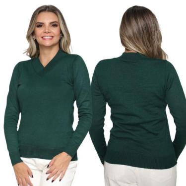 Imagem de Kit 2 Blusa Tricot Gola V Inverno Moda Casual - GIP, Verde, Único (36/