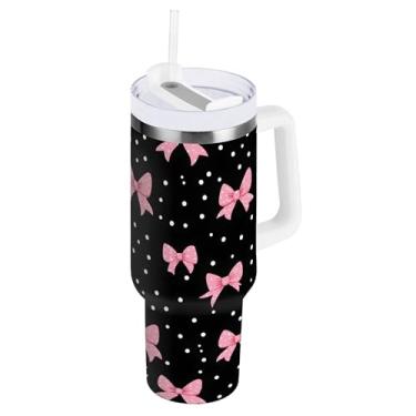 Imagem de SEHANY Lindo copo rosa de 850 g com alça, copo isolado de aço inoxidável a vácuo de parede dupla, à prova de vazamento, caneca de café isolada para viagem, cabe no suporte de copo de carro