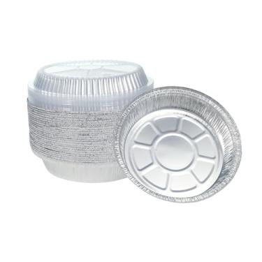 Imagem de Waytiffer Formas redondas de alumínio de 17 cm (pacote com 20) com tampas, forma descartável com cúpula transparente, lata de alumínio para assar, cozinhar