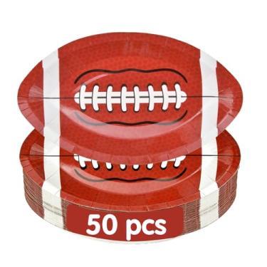 Imagem de Abitoncc 50 peças de pratos ovais de futebol para suprimentos de festa de futebol, pratos de papel de sobremesa descartáveis, decorações de festa superbowl, decoração de festa de porta traseira de