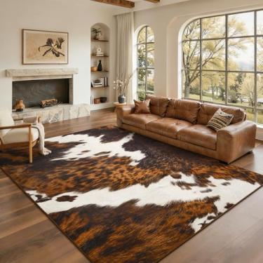 Imagem de B BENRON Tapete de couro bovino premium grande, tapetes de pele de vaca sintética para sala de estar, quarto, 1,8 x 2,7 m, antiderrapante, lavável na máquina, animal esconde tapetes para decoração de