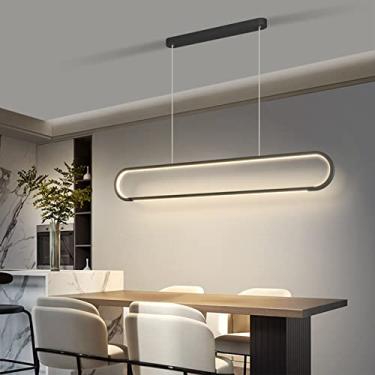 Imagem de Luminária pendente LED moderna para mesa de jantar, com intensidade regulável e altura ajustável, com controle remoto, ideal para sala de estar, quarto, sala de jantar e cozinha (preta, 120