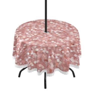 Imagem de Wassud Toalha de mesa redonda para uso ao ar livre com orifício para guarda-chuva, lantejoulas douradas, toalhas de mesa de 152 cm para aniversário, casa de fazenda, cozinha