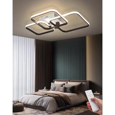 Imagem de Luminária de teto LED moderna e regulável com controle remoto, estrutura quadrada, para sala de estar, quarto, cozinha, escritório e restaurante (3 lâmpadas).